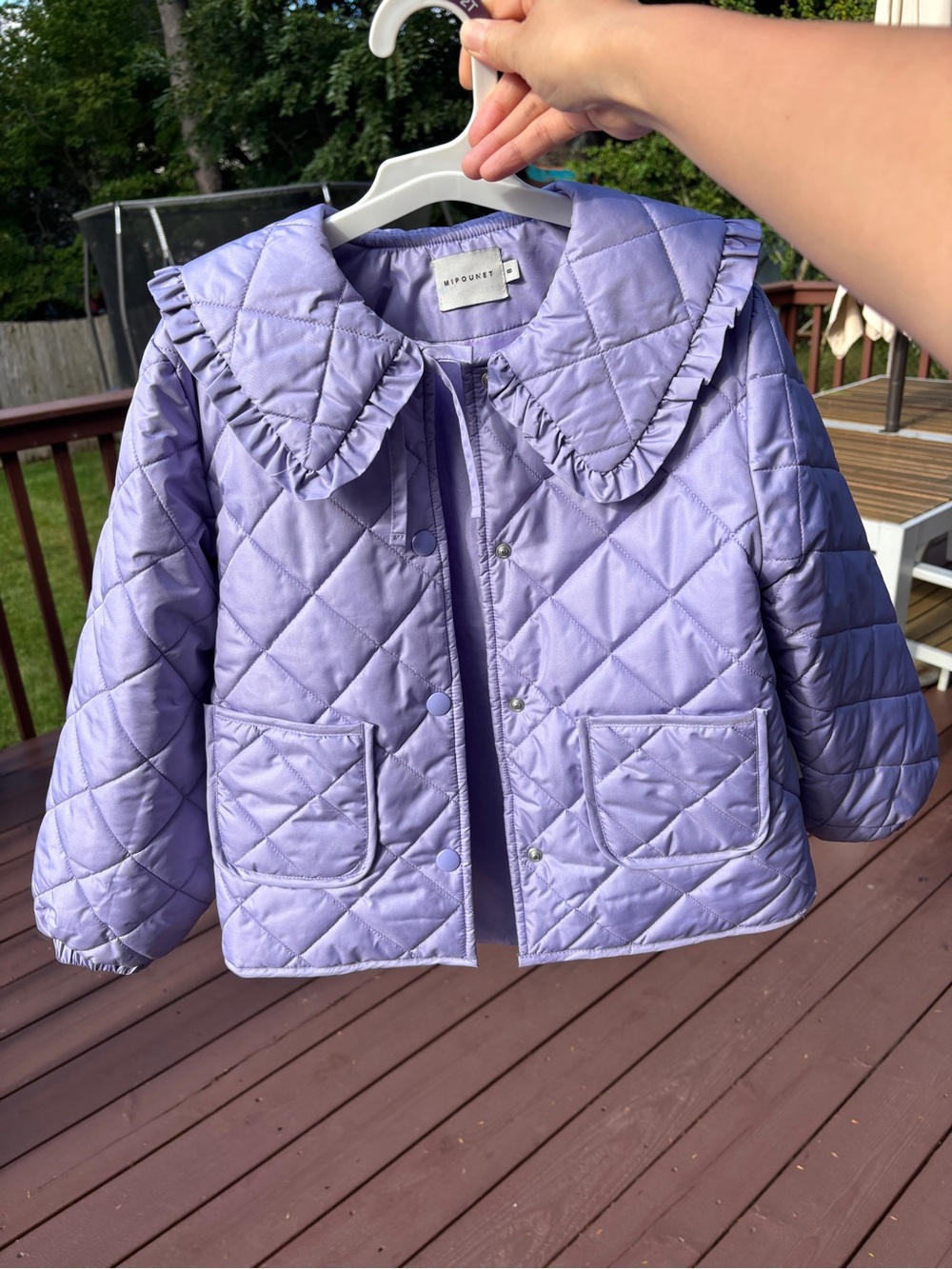 Mipounet Light Purple Quilted Jacket with Ruffle Collar